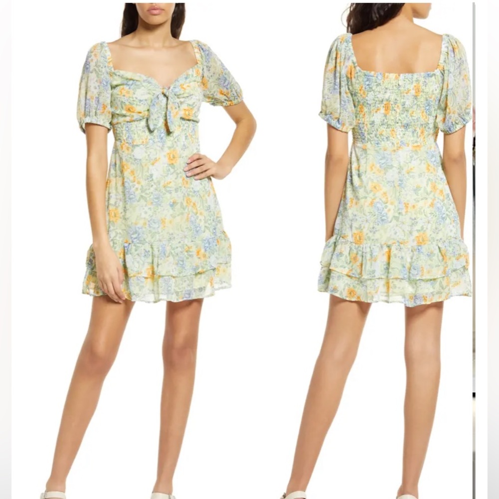 LOST + WANDER  Mountain Bloom Floral Print Minidress Blue Green Floral S